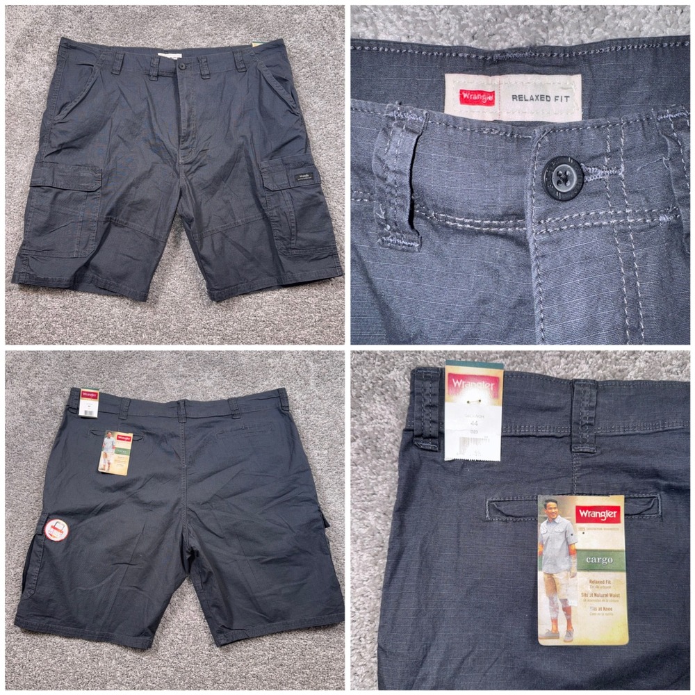 Wrangler Cargo Shorts Mens Relaxed Fit Stretch Ripstop Charcoal Grey Sz 44 NEW